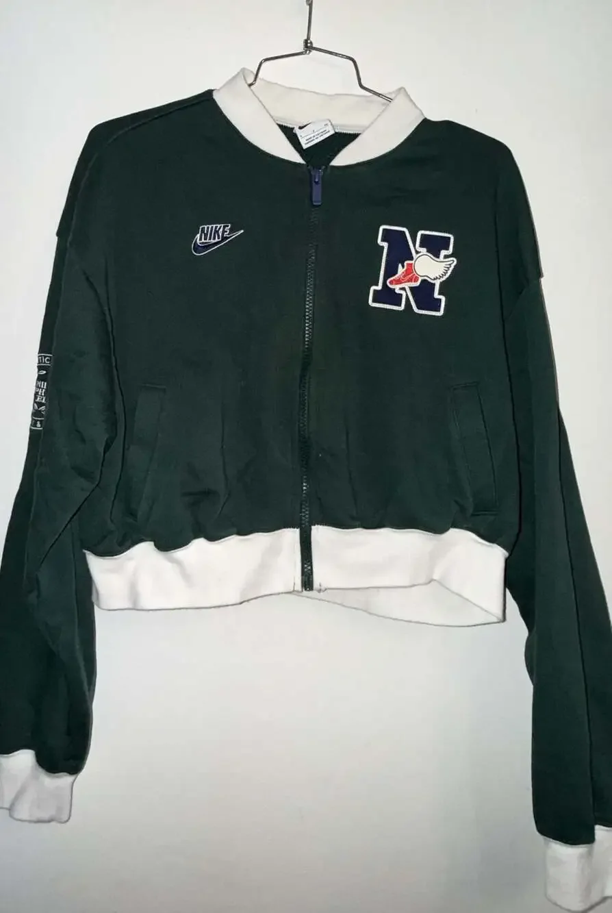 Nike Varsity Crop Club Jacket Size S Green Fleece